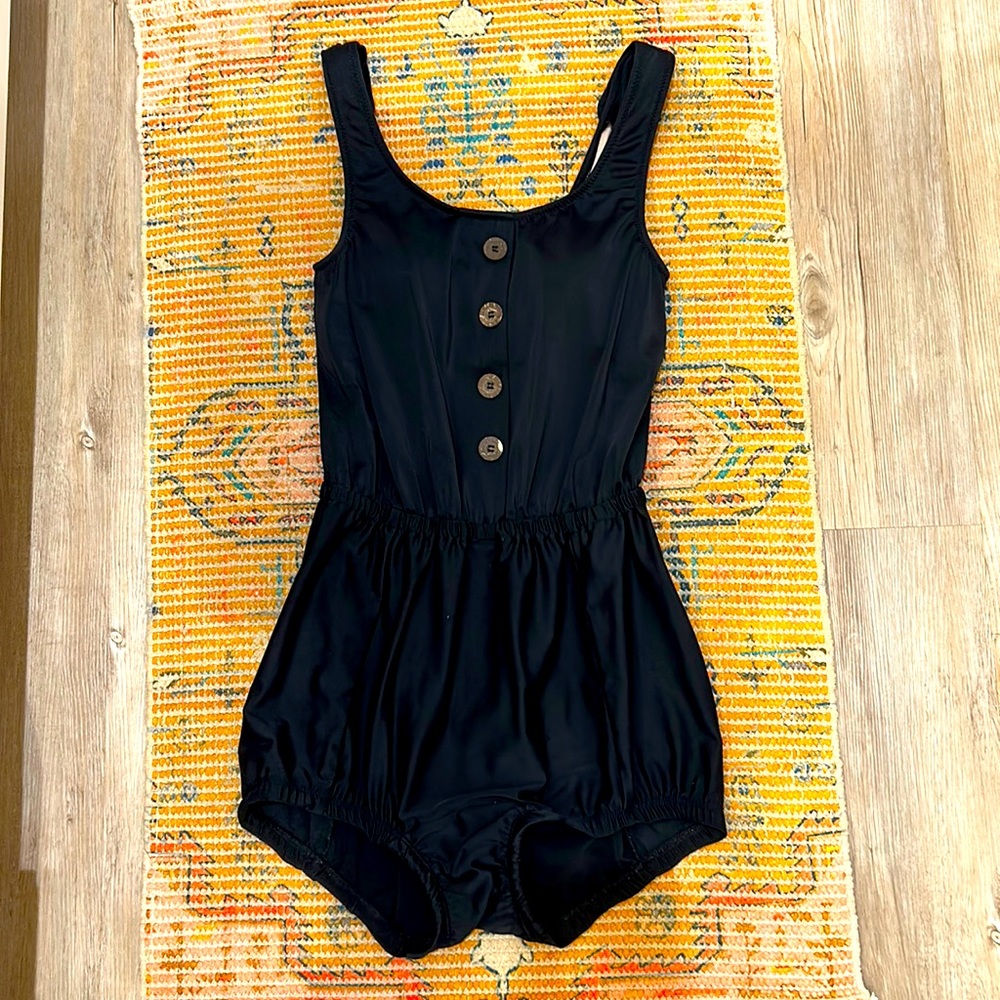 Jessica Rey One Piece Romper Swimsuit, Extra Small, Black And Cream Colored